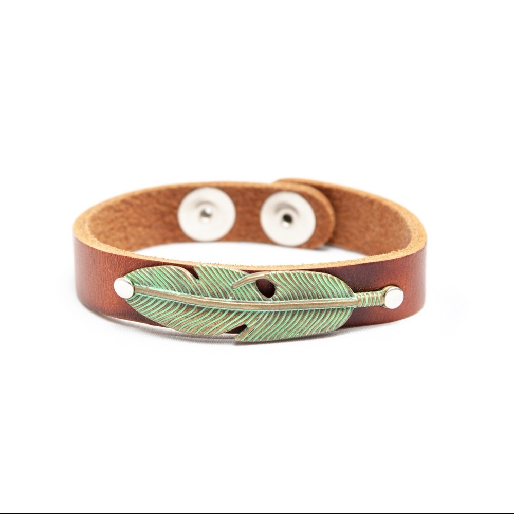 Genuine Leather Feather Bracelet